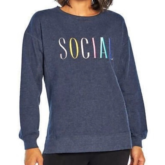 Wildfox "Social" Sweatshirt Blue Super Soft Sz L - Picture 3 of 11